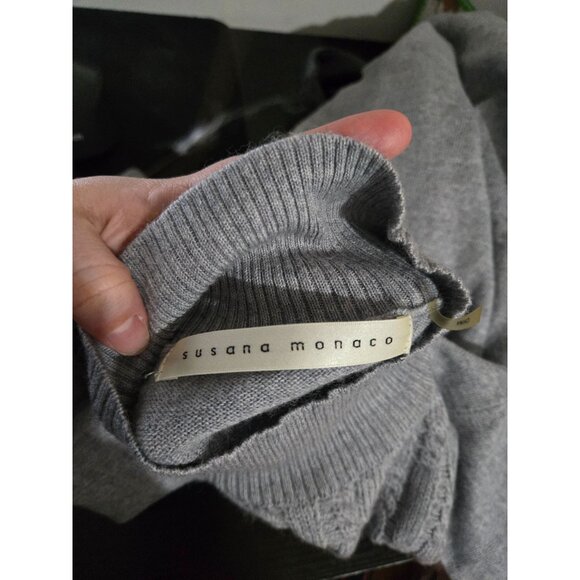 Susana Monaco Womens Gray Wool Blend Mock Neck Poncho Sweater One Size O/S Soft - Picture 4 of 9